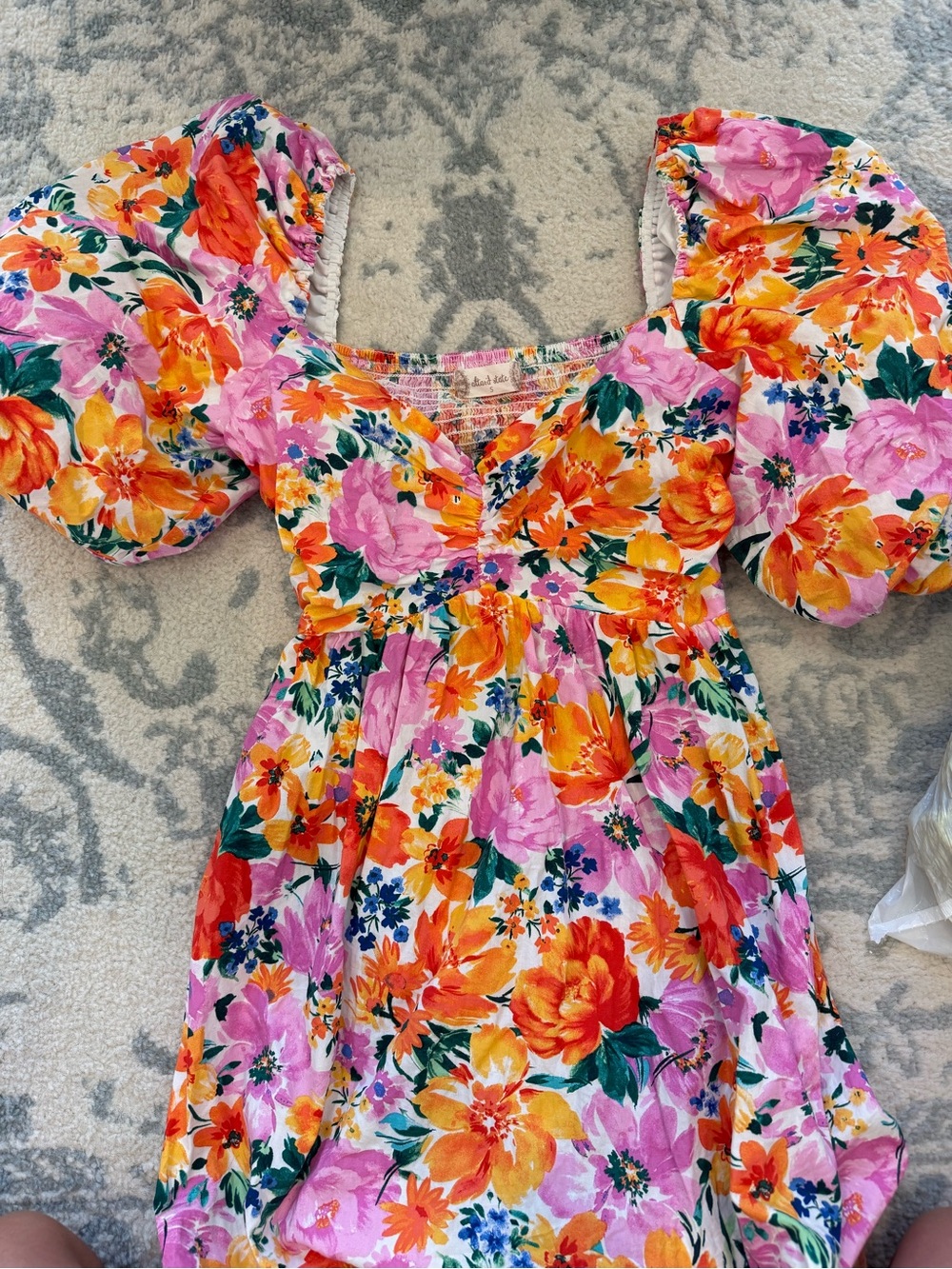 Altar'd State Girls Floral Puff-Sleeve Dress - Pink, Orange & Green